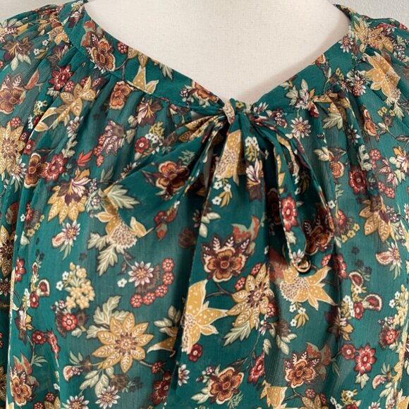 TORRID Plus 3X Green Floral Long Sleeve Blouse V Neck Tie Front Shirt Top - Picture 8 of 12